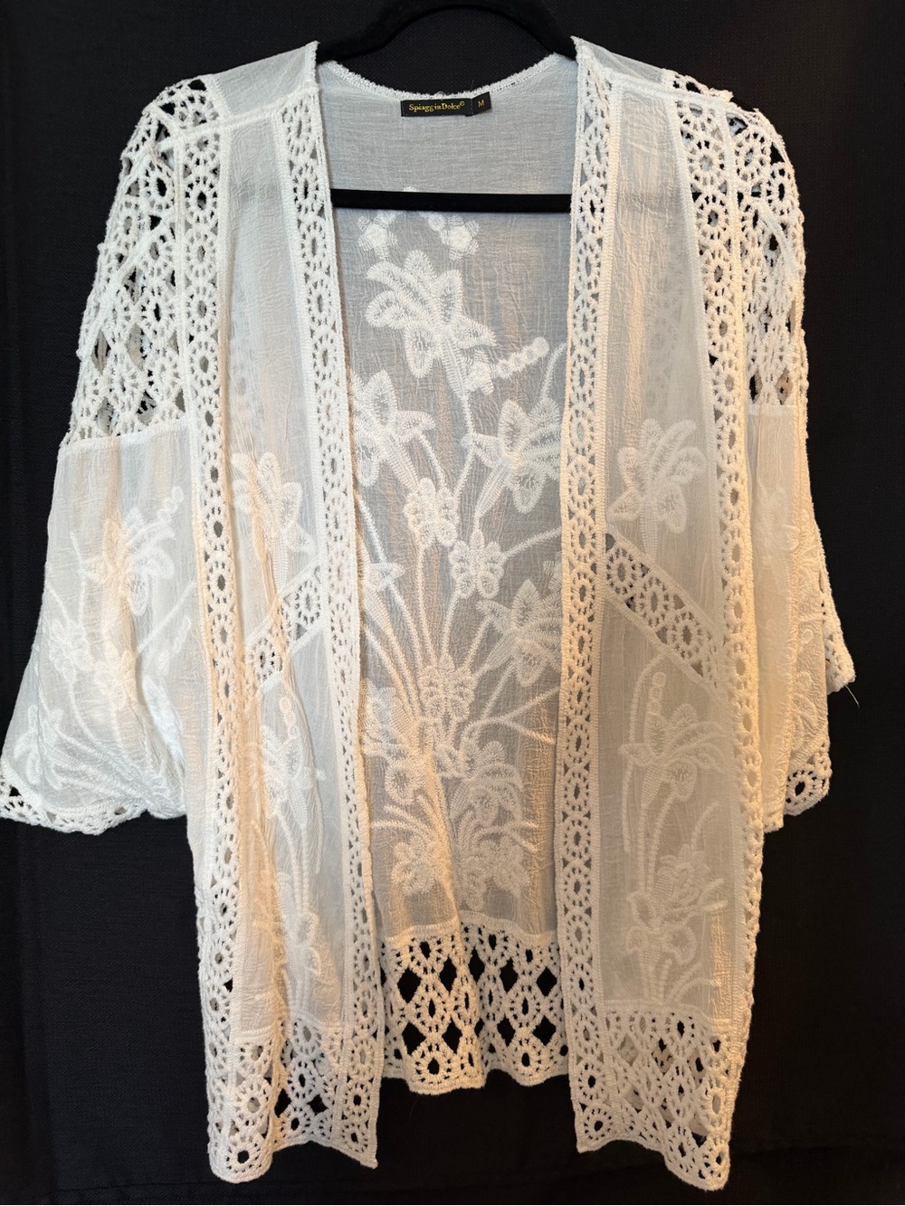 White Embroidered Crochet Kimono by Springbok